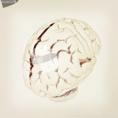 Image of Metall human brain. 3D illustration. Vintage style.