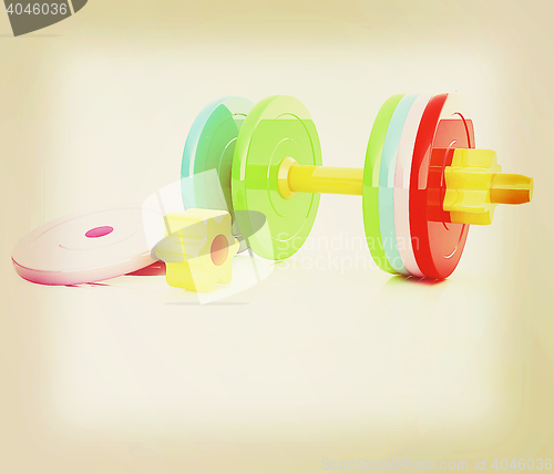 Image of Colorful dumbbells are assembly and disassembly on a white backg