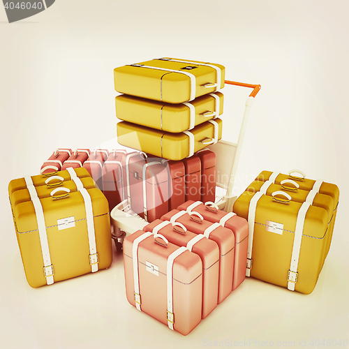 Image of Trolley for luggage at the airport and luggage. 3D illustration.