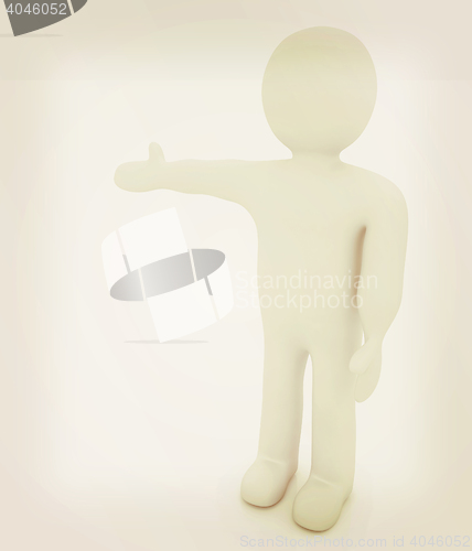 Image of 3d people - man, person presenting - pointing. . 3D illustration