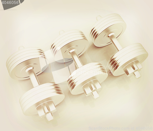 Image of Metall dumbbells on a white background. 3D illustration. Vintage