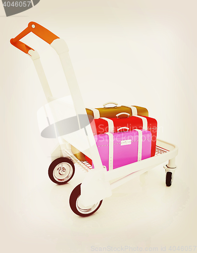 Image of Trolley for luggage at the airport and luggage. 3D illustration.