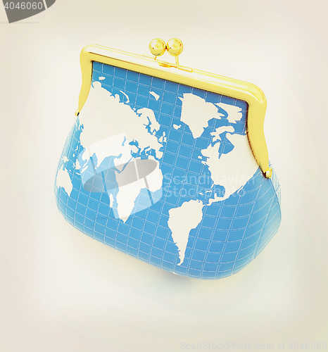 Image of Purse Earth. On-line concept. 3D illustration. Vintage style.