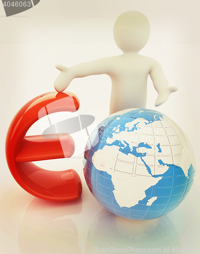 Image of 3d people - man, person presenting - euro with global concept wi