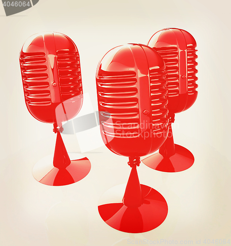 Image of 3d rendering of a microphones. 3D illustration. Vintage style.