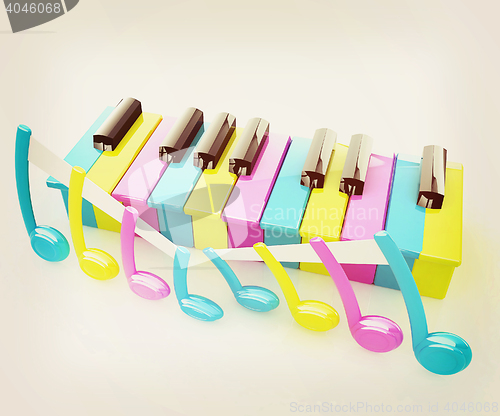 Image of Colorfull piano keys. 3D illustration. Vintage style.