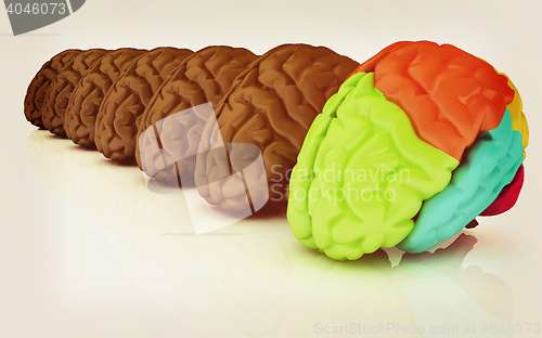 Image of Human brains. 3D illustration. Vintage style.