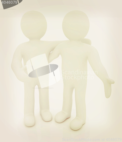 Image of Friends standing next to an embrace. 3d image. Isolated white ba