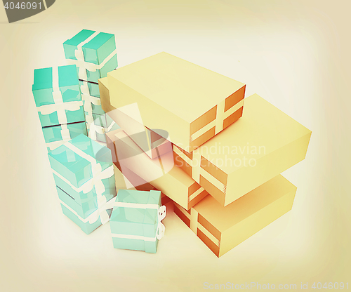 Image of Cardboard boxes and gifts. 3D illustration. Vintage style.