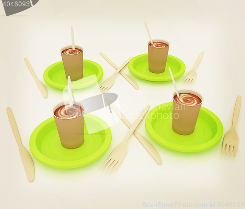 Image of Coffe in fast-food disposable tableware. 3D illustration. Vintag