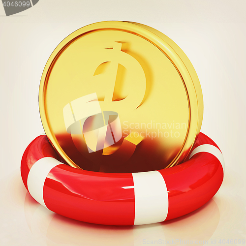 Image of Coin dollar on  lifeline. 3D illustration. Vintage style.