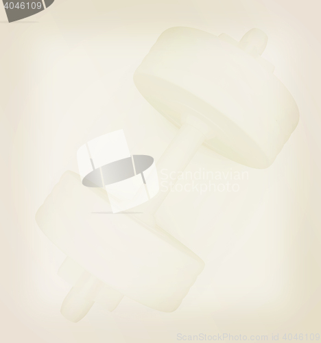 Image of White dumbbells on a white background. 3D illustration. Vintage 