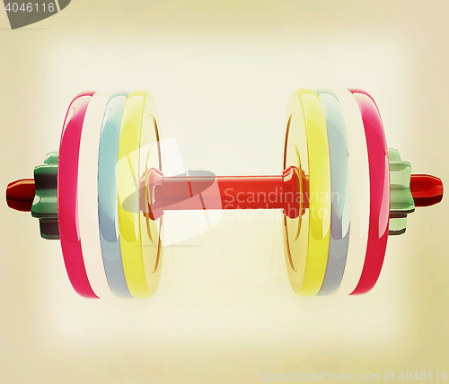 Image of Colorful dumbbells on a white background. 3D illustration. Vinta