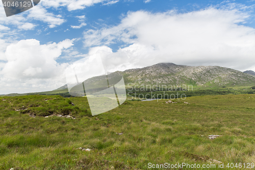 Image of view to plain and hills at connemara in ireland