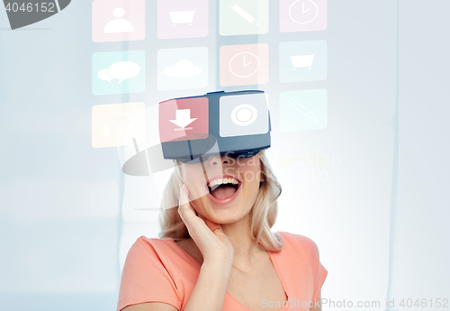 Image of woman in virtual reality headset or 3d glasses