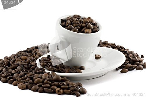 Image of coffee cup with beans isolated on white