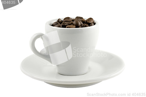 Image of coffee cup with beans isolated on white