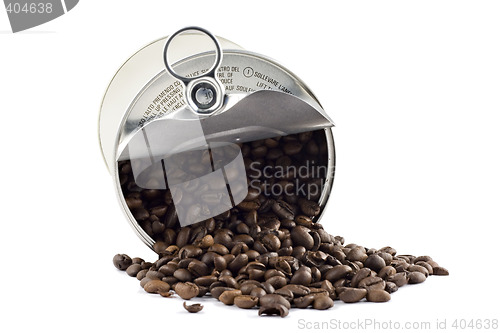 Image of Coffee beans in tin can isolated on white background