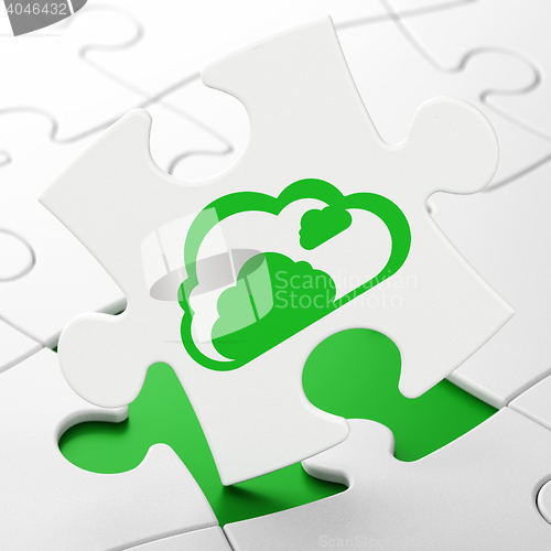 Image of Cloud computing concept: Cloud on puzzle background