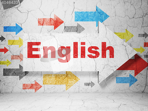 Image of Education concept: arrow with English on grunge wall background