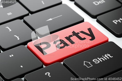 Image of Entertainment, concept: Party on computer keyboard background