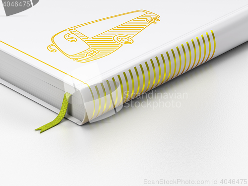 Image of Tourism concept: closed book, Bus on white background