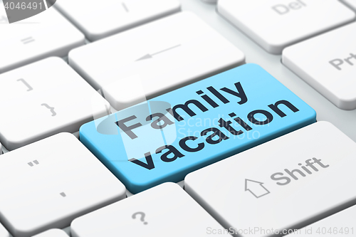 Image of Tourism concept: Family Vacation on computer keyboard background