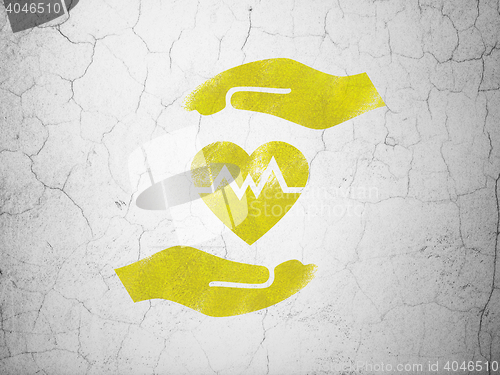 Image of Insurance concept: Heart And Palm on wall background