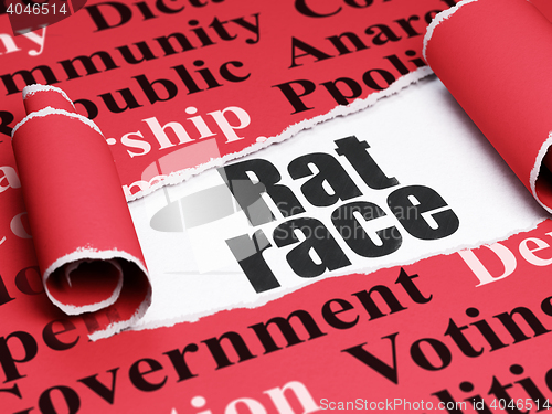 Image of Politics concept: black text Rat Race under the piece of  torn paper