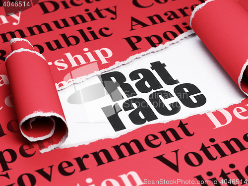 Image of Politics concept: black text Rat Race under the piece of  torn paper