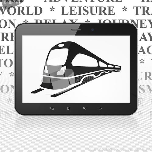 Image of Travel concept: Tablet Computer with Train on display