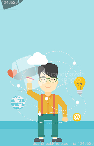 Image of Man writing cloud computing on virtual screen.