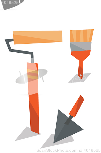 Image of Spatula, paint roller and brush.