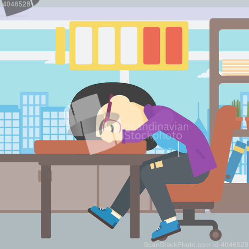 Image of Woman sleeping at workplace vector illustration.