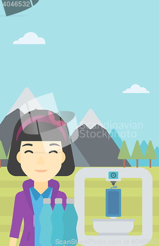 Image of Woman with three D printer vector illustration.