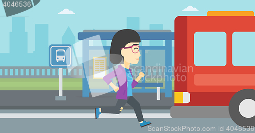 Image of Latecomer woman running for the bus.