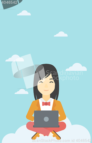 Image of Woman using cloud computing technology.