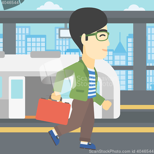 Image of Man at the train station vector illustration.