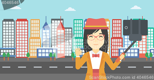 Image of Woman making selfie vector illustration.