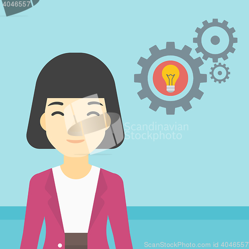 Image of Woman with bulb and gears vector illustration.