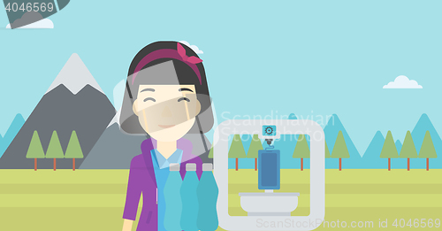 Image of Woman with three D printer vector illustration.