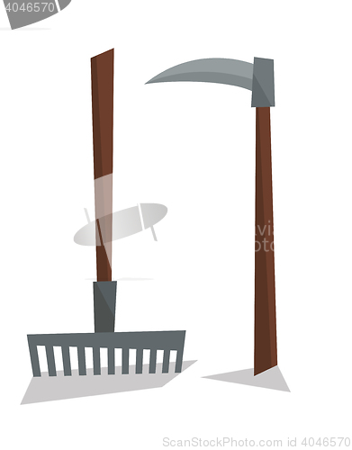 Image of Agricultural rake and scythe vector illustration.