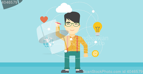 Image of Man writing cloud computing on virtual screen.