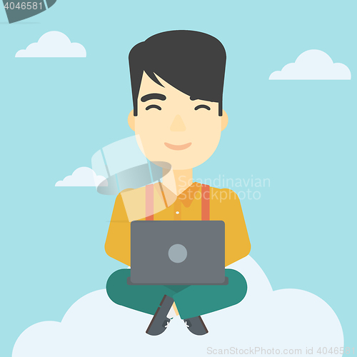 Image of Man using cloud computing technology.