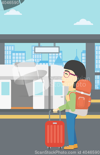 Image of Woman at the train station vector illustration.