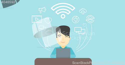 Image of Man working on laptop vector illustration.