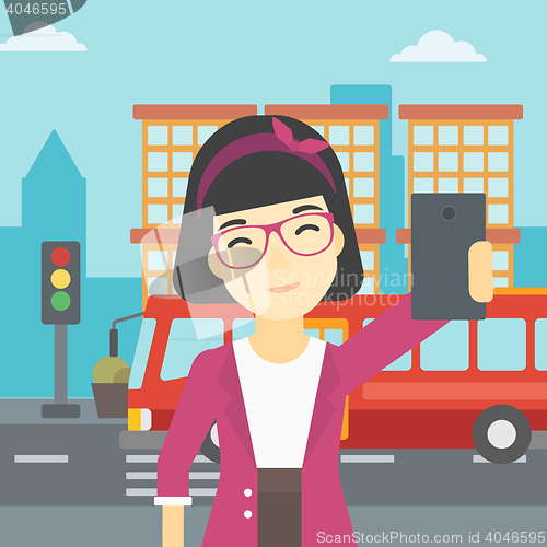 Image of Woman making selfie vector illustration.