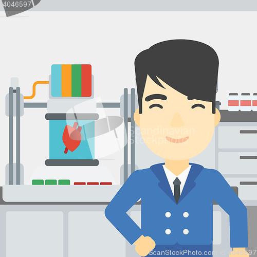 Image of Man with three D printer vector illustration.