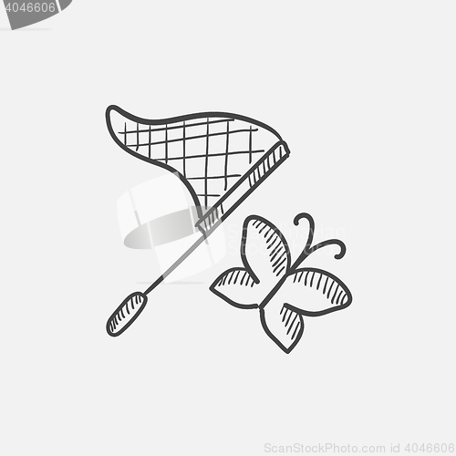 Image of Butterfly and net sketch icon.