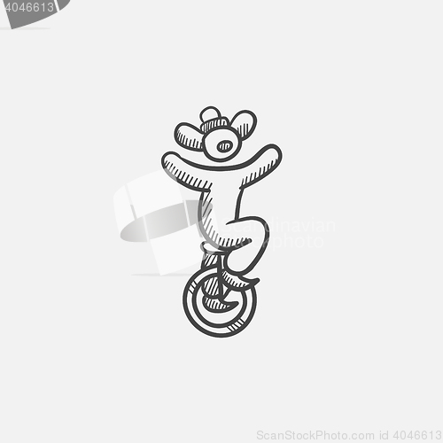 Image of Clown riding on one wheel bicycle sketch icon.